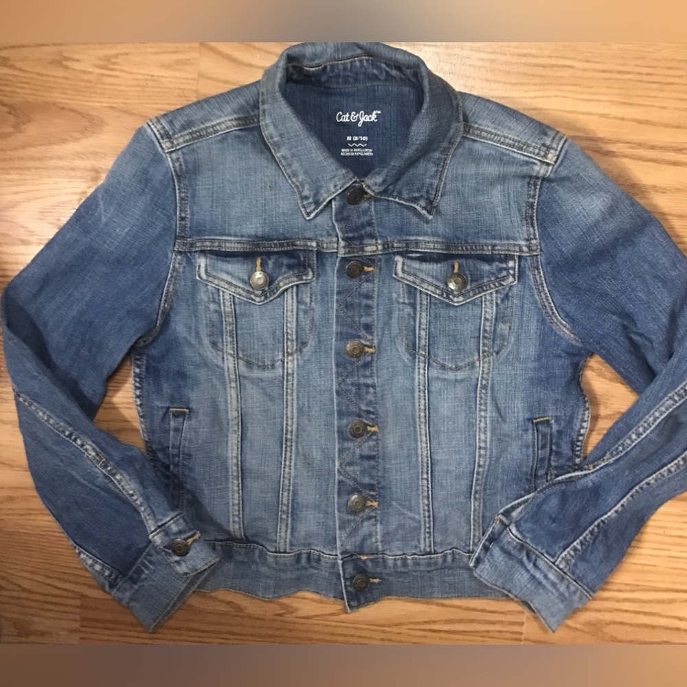 Cat & Jack Heavy Blue Denim Jacket Classic Button Up Jean Coat size M 8-10 NWOT
